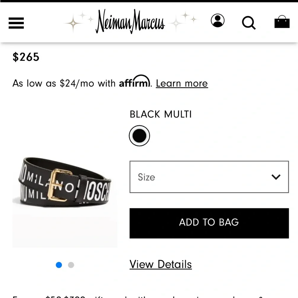 Moschino Black Belt with White Logo and Gold Buckle